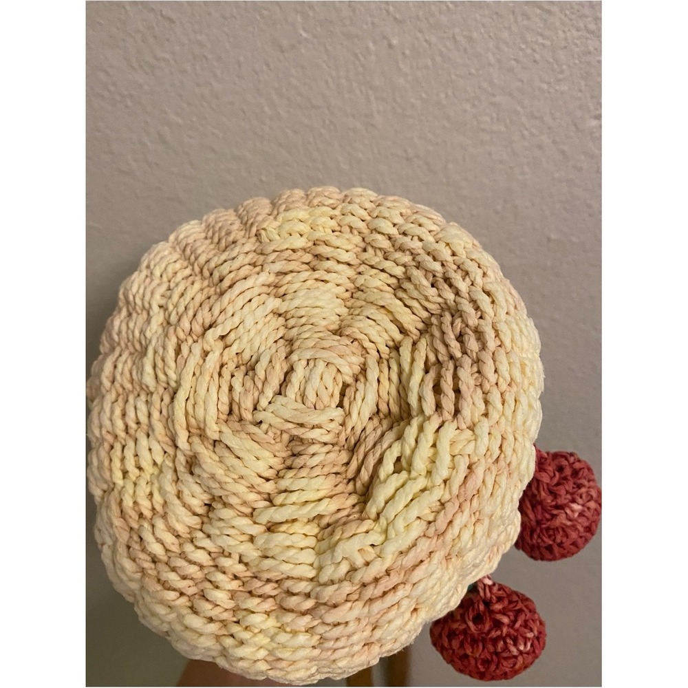 Woven Straw Cherry Crossbody Bucket Bag Cream Drawstring Summer Purse - Picture 6 of 13